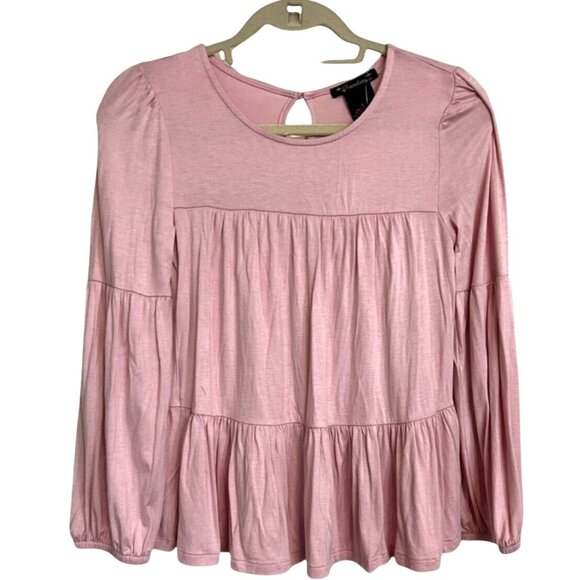Xtraordinary Peplum Top Girls Blush Pink Long Sleeve Tiered Pleated Size L - Picture 1 of 10